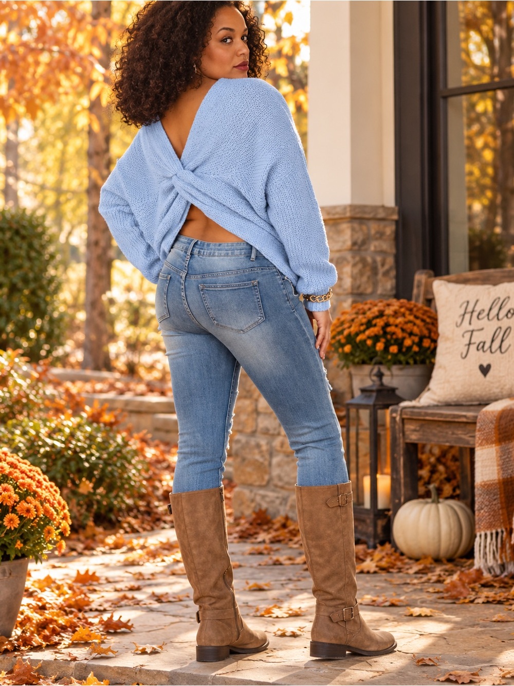 Blue twist back sweater l convertible off the shoulder (option) knit top l Fall